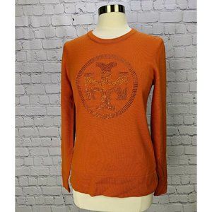 Tory Burch Orange Merino Wool Sequin Logo Sweater, Size Medium
